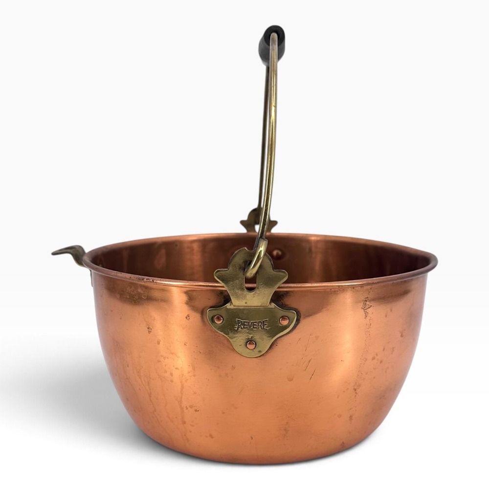 Antique Revere Solid Copper Preserving Kettle Pot Brass Bail Handle 10 inch